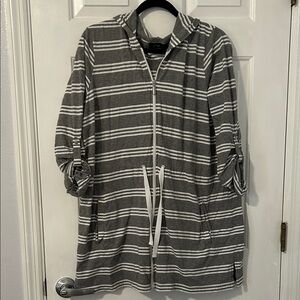 JACKET Apt. 9 Gray and White Striped T-Shirt-Sweat-Shirt Jacket